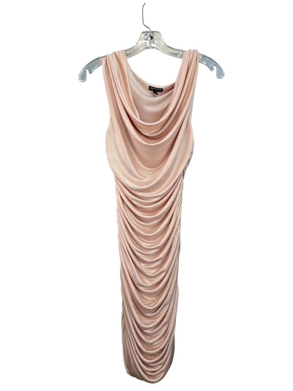 Express Rose Gold Shimmer Ruched Mini Dress